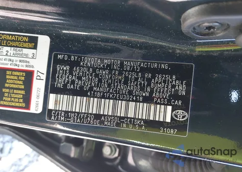 2014 Toyota Camry Se z USA, uszkodzony, nr VIN 4T1BF1FK7EU302418